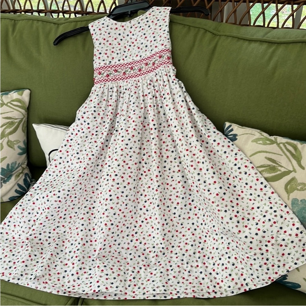 Strasburg smocked white, red, navy dress